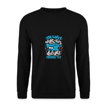 She Works With There Hands Delight Proverbs Knitti - Unisex Pullover - Schwarz - Vorne - Alina (178cm) & Michal (187cm)
