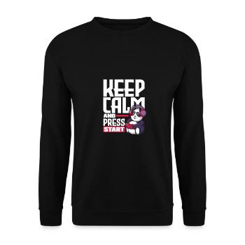 Keep Calm And Press Start Video Game Player Gaming - Unisex Pullover - Schwarz - Vorne - Alina (178cm) & Michal (187cm)