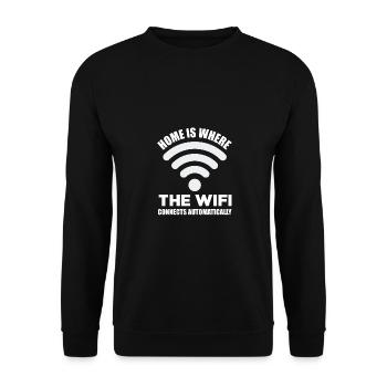 Home Is Where The Wifi Connects Automatically Vide - Unisex Pullover - Schwarz - Vorne - Alina (178cm) & Michal (187cm)