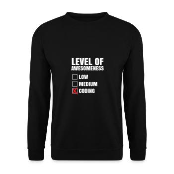 Level Of Awesomeness Low Medium Coding Programming - Unisex Pullover - Schwarz - Vorne - Alina (178cm) & Michal (187cm)