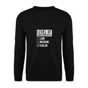 Level Of Awesomeness Low Medium Sailor Captain Shi - Unisex Pullover - Schwarz - Vorne - Alina (178cm) & Michal (187cm)