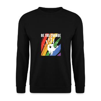 Be The Change Gay Pride Lgbtq Rainbow Transgender - Unisex Pullover - Schwarz - Vorne - Alina (178cm) & Michal (187cm)