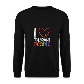 I Love Tolerant People Bisexual Gay Pansexual Rain - Unisex Pullover - Schwarz - Vorne - Alina (178cm) & Michal (187cm)