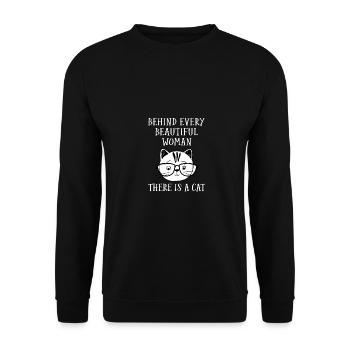 Behind Every Beautiful Woman There Is A Cat Cat Ow - Unisex Pullover - Schwarz - Vorne - Alina (178cm) & Michal (187cm)