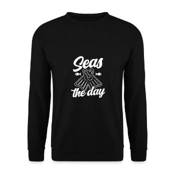 Seas The Day Diver Diving Scuba Diver Apnoe Snorke - Unisex Pullover - Schwarz - Vorne - Alina (178cm) & Michal (187cm)