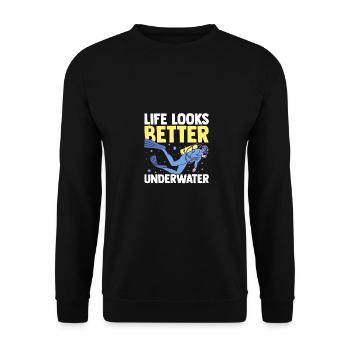 Life Looks Better Underwater Scuba Diver Diving Sn - Unisex Pullover - Schwarz - Vorne - Alina (178cm) & Michal (187cm)