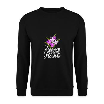 Happiness Is Fresh Flowers Gardener Botancial Plan - Unisex Pullover - Schwarz - Vorne - Alina (178cm) & Michal (187cm)