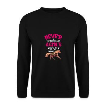 Never Underestimate A Girl's Love For Her Horse Eq - Unisex Pullover - Schwarz - Vorne - Alina (178cm) & Michal (187cm)