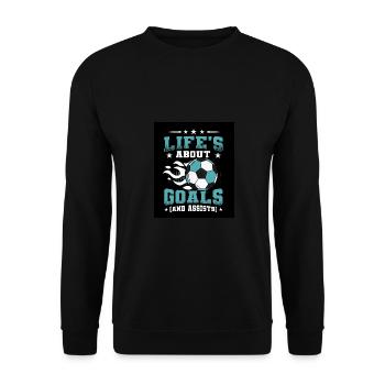 Life's About Goals And Assits Indoor Soccer Player - Unisex Pullover - Schwarz - Vorne - Alina (178cm) & Michal (187cm)