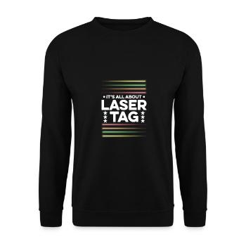 Ask Me About Lasertag Lasergame Phaser Lasertag Pl - Unisex Pullover - Schwarz - Vorne - Alina (178cm) & Michal (187cm)