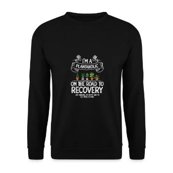 Im A Plantaholic On The Road To Recovery Just Kidd - Unisex Pullover - Schwarz - Vorne - Alina (178cm) & Michal (187cm)