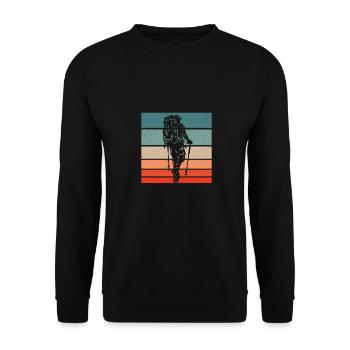 Retro Graphic Hiking Hiker Mountaineering Trekking - Unisex Pullover - Schwarz - Vorne - Alina (178cm) & Michal (187cm)