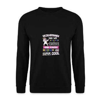 Erzieherinnen Sind Wie Einhörner Einfach Magisch V - Unisex Pullover - Schwarz - Vorne - Alina (178cm) & Michal (187cm)