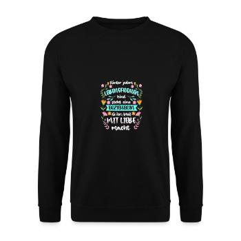 Hinter Jedem Lebensfrohen Kind Steht Eine Erzieher - Unisex Pullover - Schwarz - Vorne - Alina (178cm) & Michal (187cm)