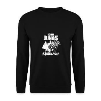 Echte Jungs Fahren Motocross Motorradfahrer Enduro - Unisex Pullover - Schwarz - Vorne - Alina (178cm) & Michal (187cm)