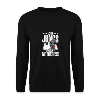 Echte Jungs Fahren Motocross Motorradfahrer Enduro - Unisex Pullover - Schwarz - Vorne - Alina (178cm) & Michal (187cm)