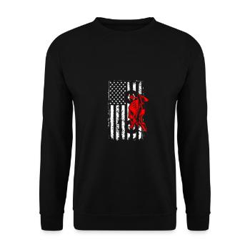 Retro Graphic Motorcycle Rider Motorcyclist Biker - Unisex Pullover - Schwarz - Vorne - Alina (178cm) & Michal (187cm)