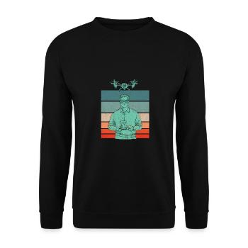 Retro Graphic Drone Flying Quadcopter Pilot RC Dro - Unisex Sweatshirt - black - Front - Alina (178cm) & Michal (187cm)