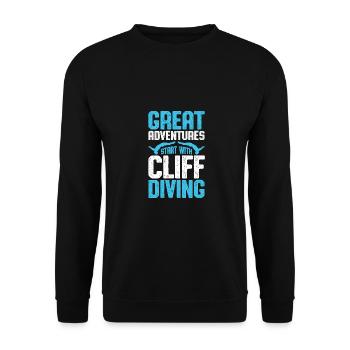 Great Adventures Start With Claff Diving Tombstoni - Unisex Sweatshirt - black - Front - Alina (178cm) & Michal (187cm)