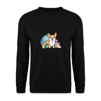 Ostern Corgi Hund süße Cartoon Stil Ostereier - Unisex Pullover - Schwarz - Vorne - Alina (178cm) & Michal (187cm)