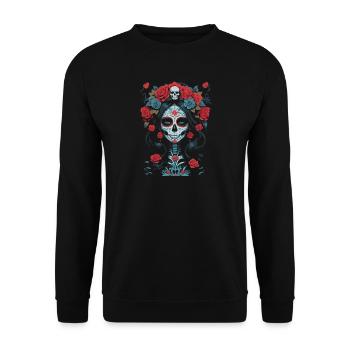 La Muerte - Wunderschönes Gothic Totenkopf Mädchen - Unisex Pullover - Schwarz - Vorne - Alina (178cm) & Michal (187cm)