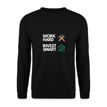 Work hard Invest smart - Unisex Pullover - Schwarz - Vorne - Alina (178cm) & Michal (187cm)