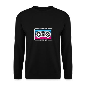 Game on level up Illustration inweiss - Unisex Pullover - Schwarz - Vorne - Alina (178cm) & Michal (187cm)
