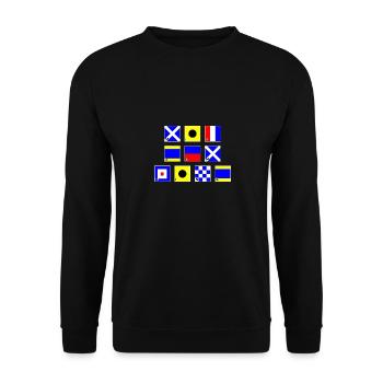 mit dem Wind im Flaggenalphabet - Unisex Pullover - Schwarz - Vorne - Alina (178cm) & Michal (187cm)