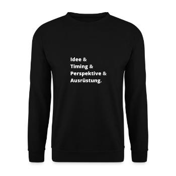 Idee & Timing & Perspektive & Ausrüstung Hell - Unisex Pullover - Schwarz - Vorne - Alina (178cm) & Michal (187cm)