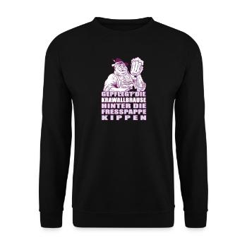 Krawallbrause hinter die Fresspappe kippen Bier - Unisex Pullover - Schwarz - Vorne - Alina (178cm) & Michal (187cm)