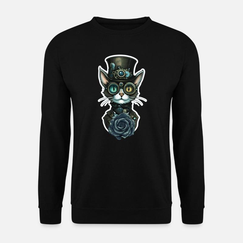 Steampunk Katze schwarze Rose Gothic - Unisex Pullover - Schwarz