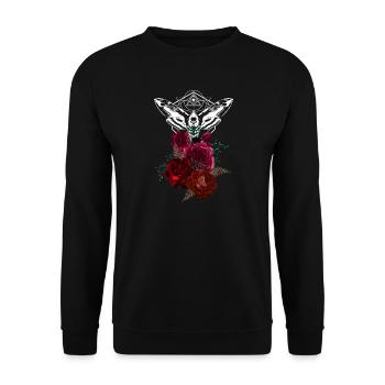 Geometric Moth Over Rose Bouquet - Unisex Sweatshirt - black - Front - Alina (178cm) & Michal (187cm)