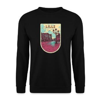 Retro badge, Lille France is my hometown - Unisex Sweatshirt - black - Front - Alina (178cm) & Michal (187cm)