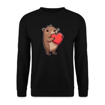 Capybara with heart Valentine's Day - Unisex Sweatshirt - black - Front - Alina (178cm) & Michal (187cm)