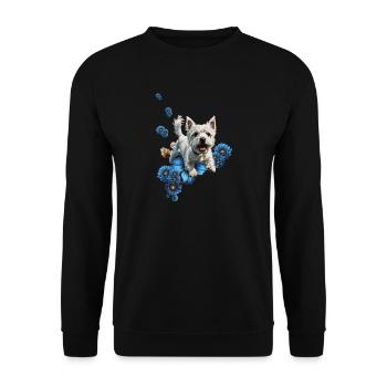 Doux petit Highland de l’Ouest avec des fleurs - Sweat-shirt Unisexe - noir - Devant - Alina (178cm) & Michal (187cm)