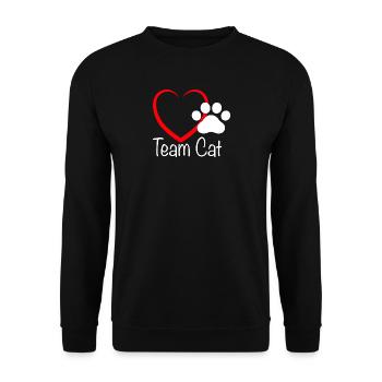 Team Cat mit Herzchen - Unisex Pullover - Schwarz - Vorne - Alina (178cm) & Michal (187cm)