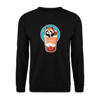 Kawaii Roter Panda im Bubble Tea – Boba Design - Unisex Pullover - Schwarz - Vorne - Alina (178cm) & Michal (187cm)