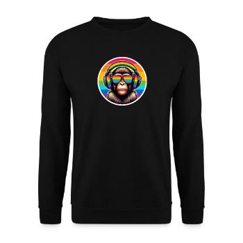 Affe Kopfhörer Brille Regenbogen bunt - Unisex Pullover - Schwarz - Vorne - Alina (178cm) & Michal (187cm)