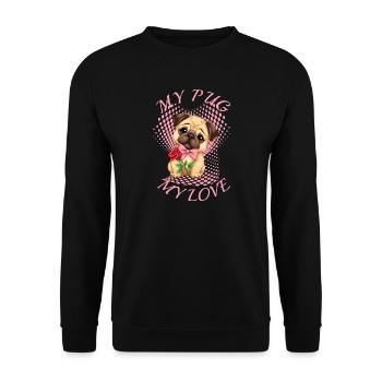 Mops Hund - Unisex Pullover - Schwarz - Vorne - Alina (178cm) & Michal (187cm)