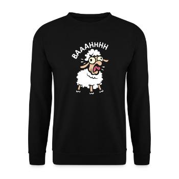 Verrücktes Schaf mit Spruch - Lustige Tiermotive - Unisex Pullover - Schwarz - Vorne - Alina (178cm) & Michal (187cm)