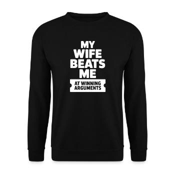 Ma femme me bat pour gagner les disputes - Sweat-shirt Unisexe - noir - Devant - Alina (178cm) & Michal (187cm)