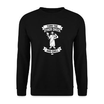 Turn The Other Cheek And Chill - Unisex Pullover - Schwarz - Vorne - Alina (178cm) & Michal (187cm)