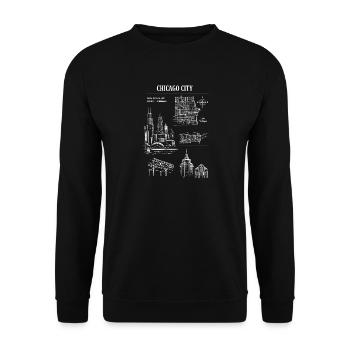 Paysage urbain en linocut de la ligne d’horizon de Chicago - Sweat-shirt Unisexe - noir - Devant - Alina (178cm) & Michal (187cm)