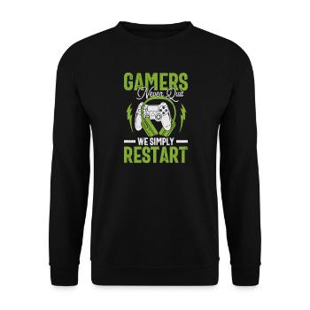 Gamer Geist: Never Quit Restart Geschenk - Unisex Pullover - Schwarz - Vorne - Alina (178cm) & Michal (187cm)
