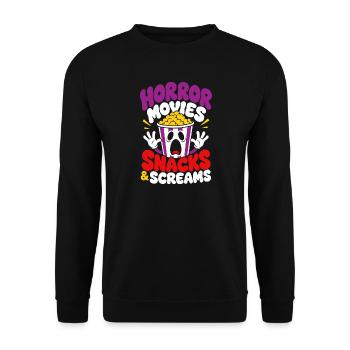 Films d’horreur : Snacks et cris - Sweat-shirt Unisexe - noir - Devant - Alina (178cm) & Michal (187cm)