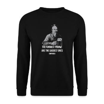 Confucius Laughs: Sad Joy Tee - Unisex Sweatshirt - black - Front - Alina (178cm) & Michal (187cm)