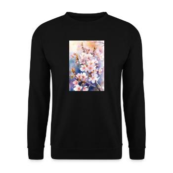 Aquarellfarben pastellfarbene Kirschblüten - Unisex Pullover - Schwarz - Vorne - Alina (178cm) & Michal (187cm)
