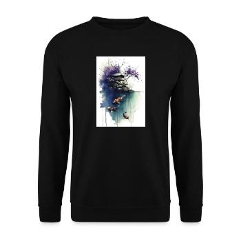 Watercolor Koi and Cherry Pagoda - Unisex Sweatshirt - black - Front - Alina (178cm) & Michal (187cm)