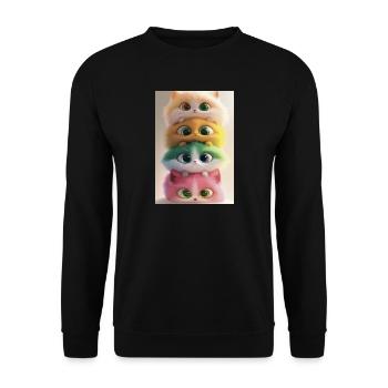 Stacked Rainbow Plush Cats - Unisex Sweatshirt - black - Front - Alina (178cm) & Michal (187cm)