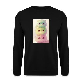 Pastellkatze im Regenbogenhaufen - Unisex Pullover - Schwarz - Vorne - Alina (178cm) & Michal (187cm)